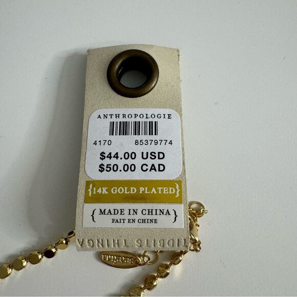 NWT ANTHROPOLOGIE 14K Gold Plated Flat Round Necklace - Picture 3 of 3